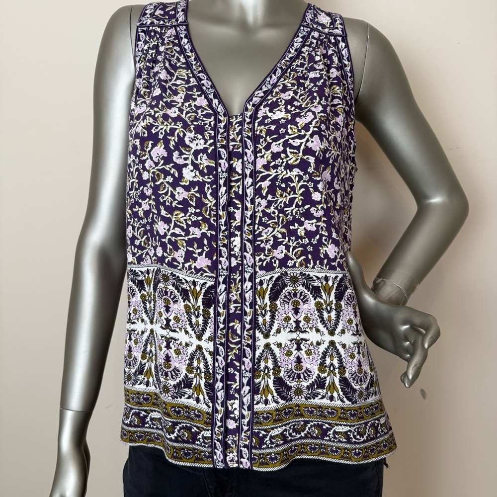 Rebecca Taylor Floral Hi-lo Boho Relaxed Purple V-neck Sleeveless Top 6